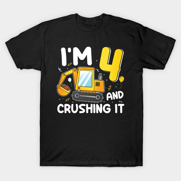 4th Birthday, 4 Years Old! Kids, Boy Excavator T-Shirt by The Number One